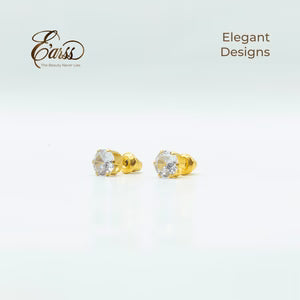 6 Mm Cubic Zirconia Round Gold Stud | Stainless Steel | 18K Gold Plated