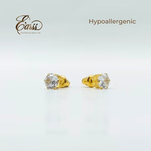 6 Mm Cubic Zirconia Round Gold Stud | Stainless Steel | 18K Gold Plated