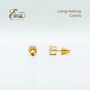 6 Mm Cubic Zirconia Round Gold Stud | Stainless Steel | 18K Gold Plated