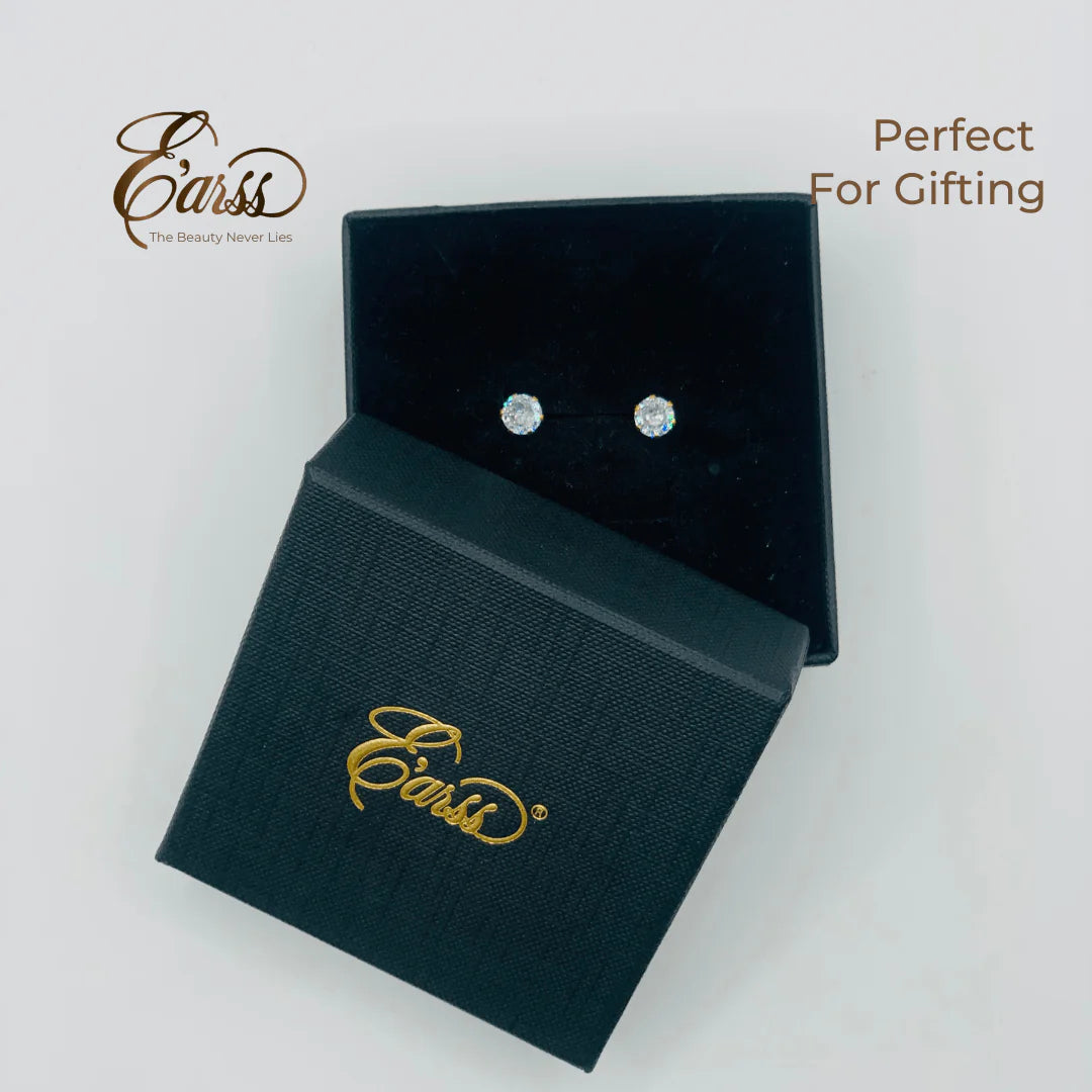 6 Mm Cubic Zirconia Round Gold Stud | Stainless Steel | 18K Gold Plated