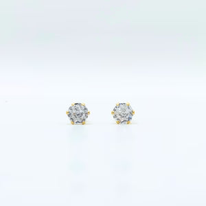 6 Mm Cubic Zirconia Round Gold Stud | Stainless Steel | 18K Gold Plated