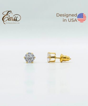 6 Mm Cubic Zirconia Round Gold Stud | Stainless Steel | 18K Gold Plated