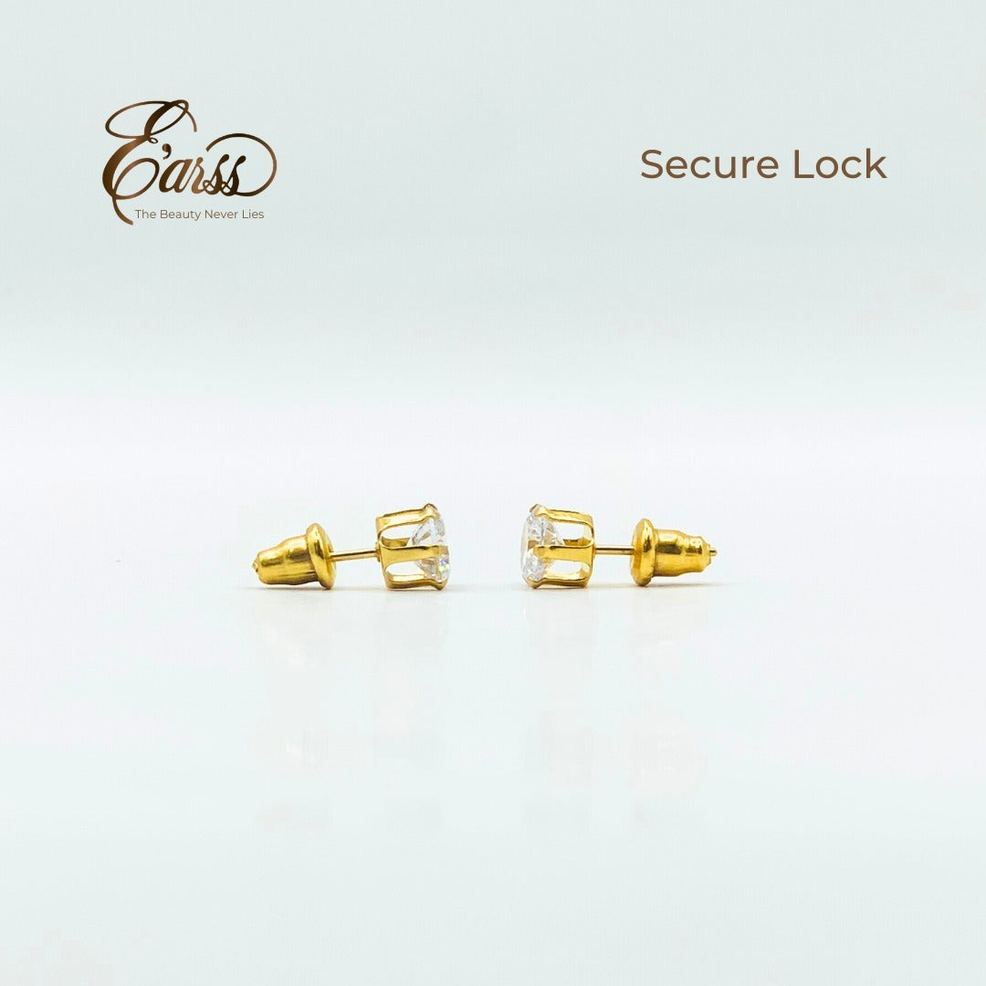 6 Mm Cubic Zirconia Round Gold Stud | Stainless Steel | 18K Gold Plated