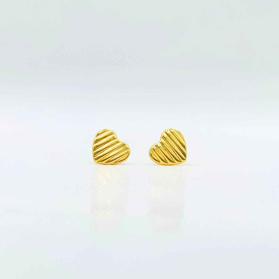 Heart Rib Gold Earrings | Stainless Steel | 18K Gold Plated