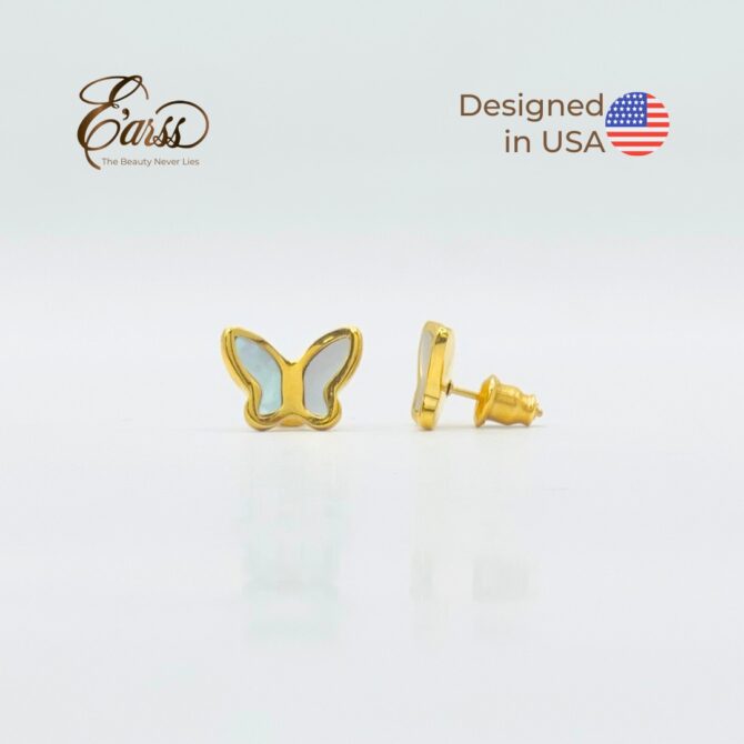 Butterfly White Gold Earring | Stainless Steel | 18K Gold Plated 30 Days Replacement Warranty