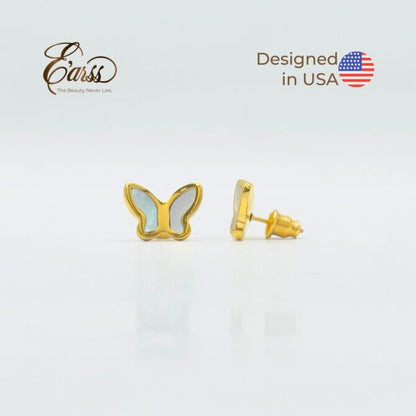 Butterfly White Gold Earring | Stainless Steel | 18K Gold Plated 30 Days Replacement Warranty