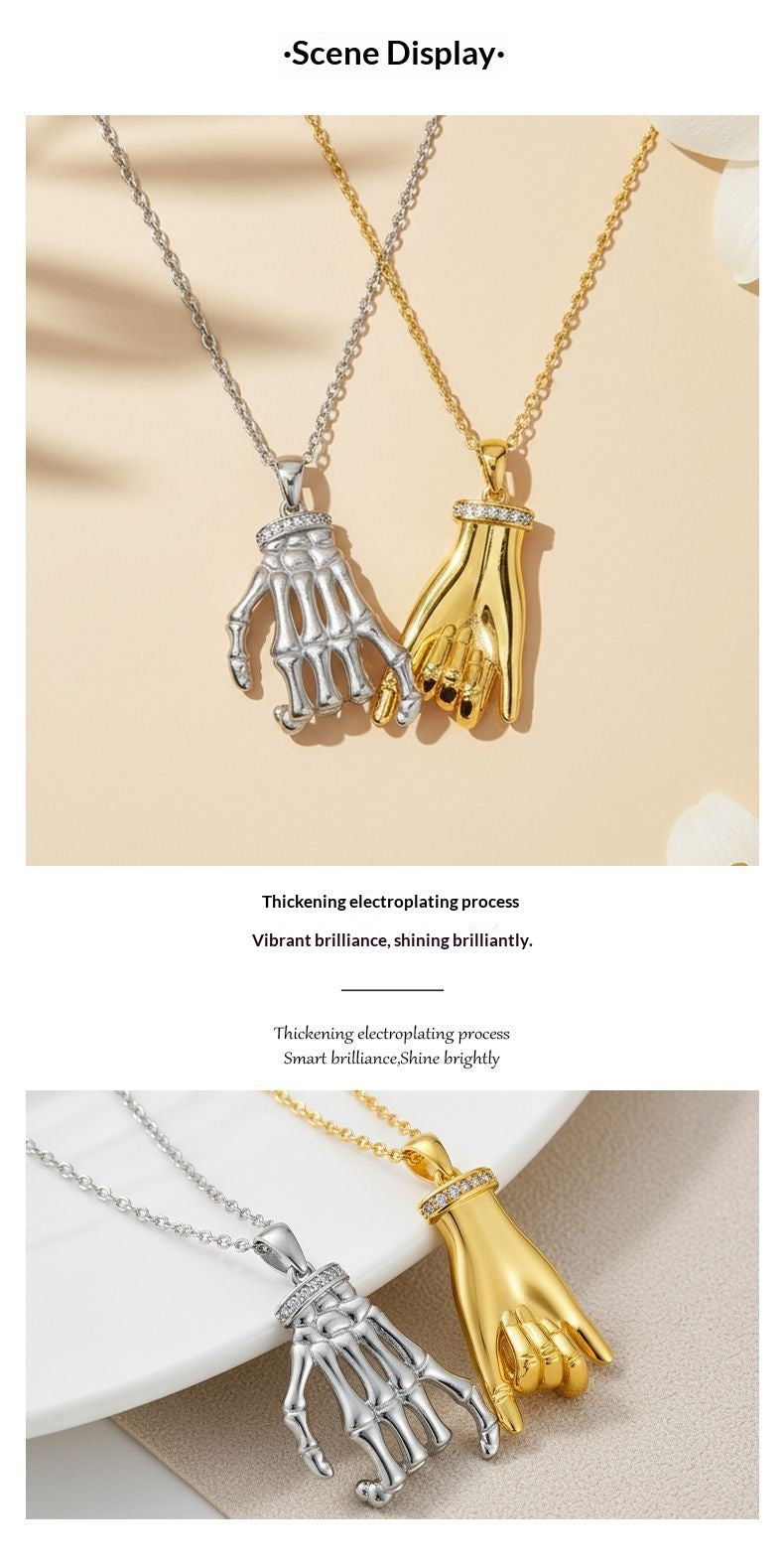 Elegant DesignerStyle HandinHand Couple Necklace Set