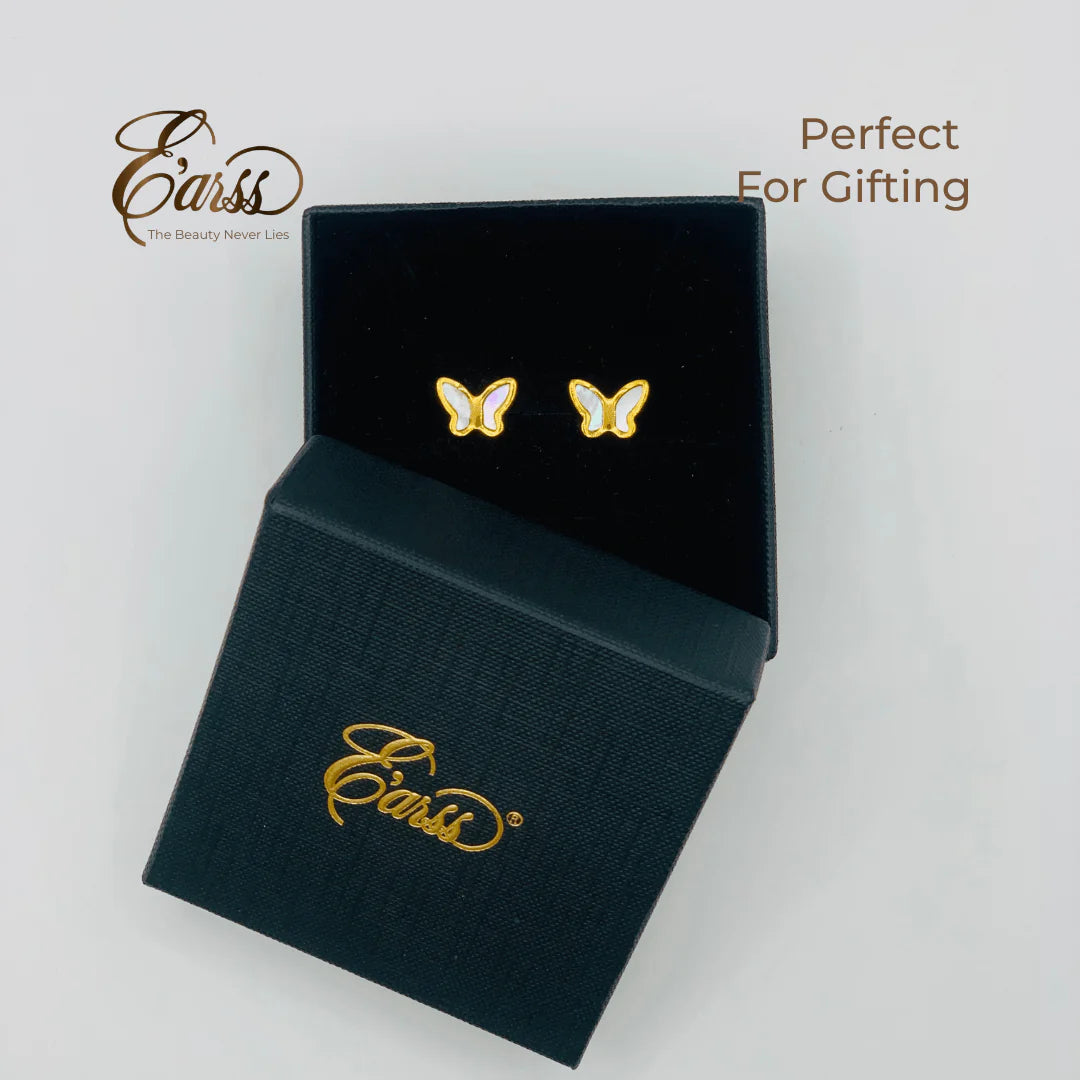 Butterfly White Gold Earring | Stainless Steel | 18K Gold Plated 30 Days Replacement Warranty